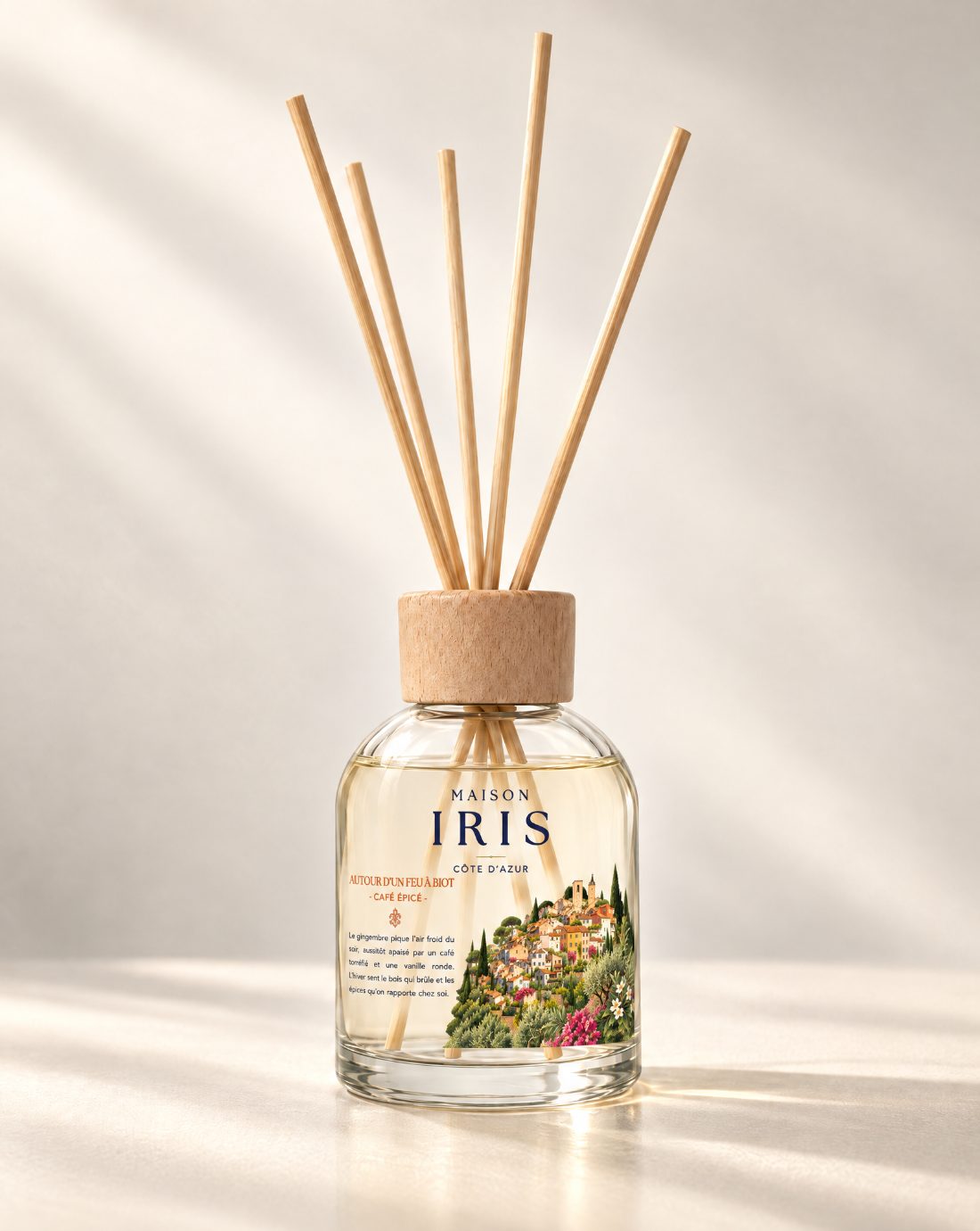Diffuseur à bâtons 250 ml Maison Iris « Autour d’un feu à Biot » — Café épicé