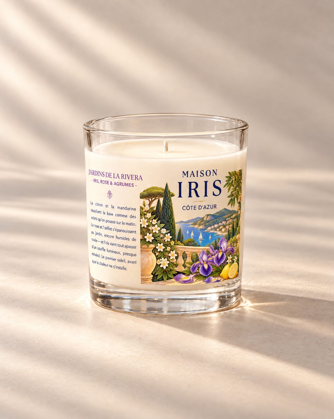 Bougie parfumée 180 g Maison Iris « Jardins de la Riviera » — Iris, Rose & Agrumes