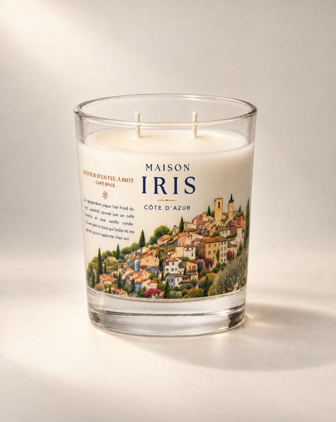 Bougie parfumée 220 g Maison Iris « Autour d’un feu à Biot » — Café épicé